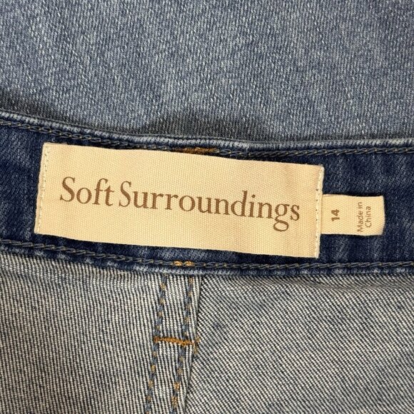 Soft Surroundings Jeans Womens 14 Blue Wide Leg Crop High Rise Medium Wash Denim - Picture 4 of 10